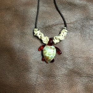 Glass Turtle Necklace with adjustable cord